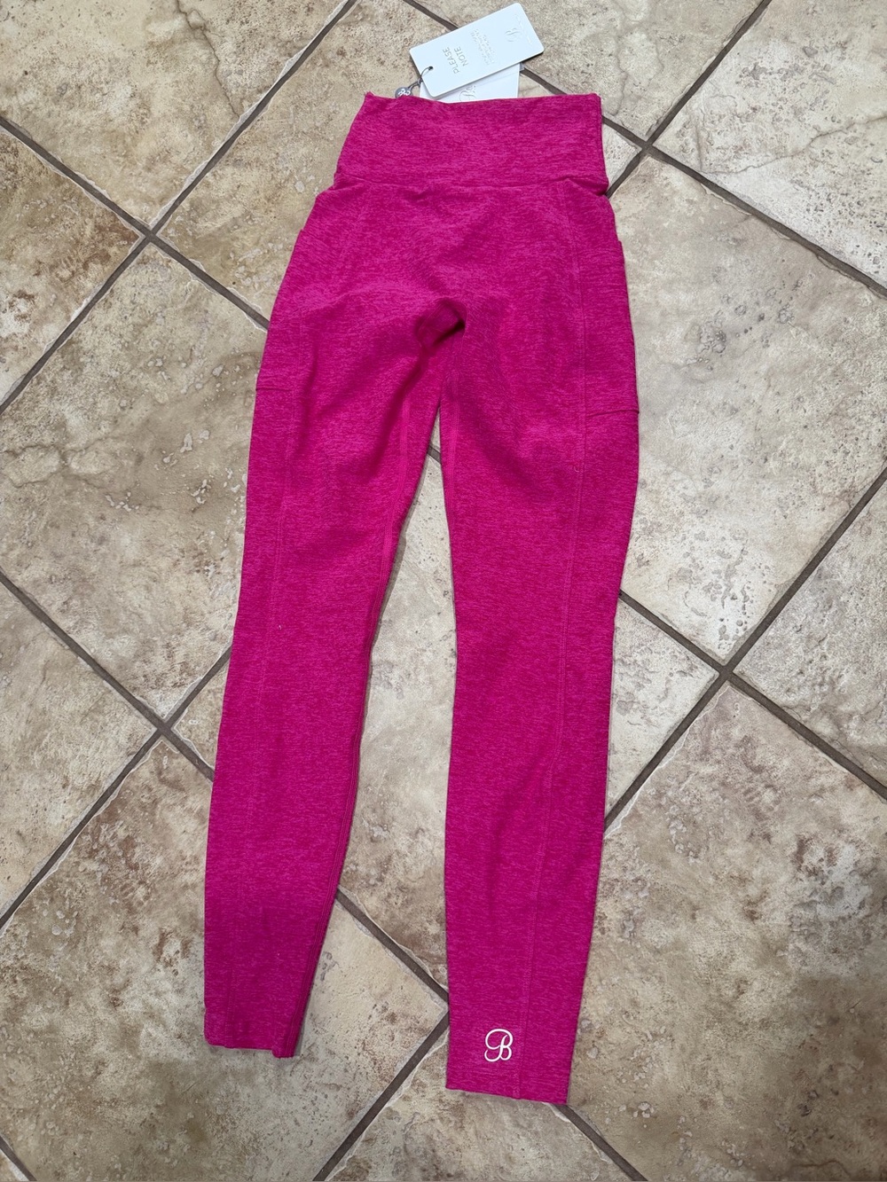 Bombshell Sportswear Leggings XS Pink Heather Twist Back Pockets NWT USA